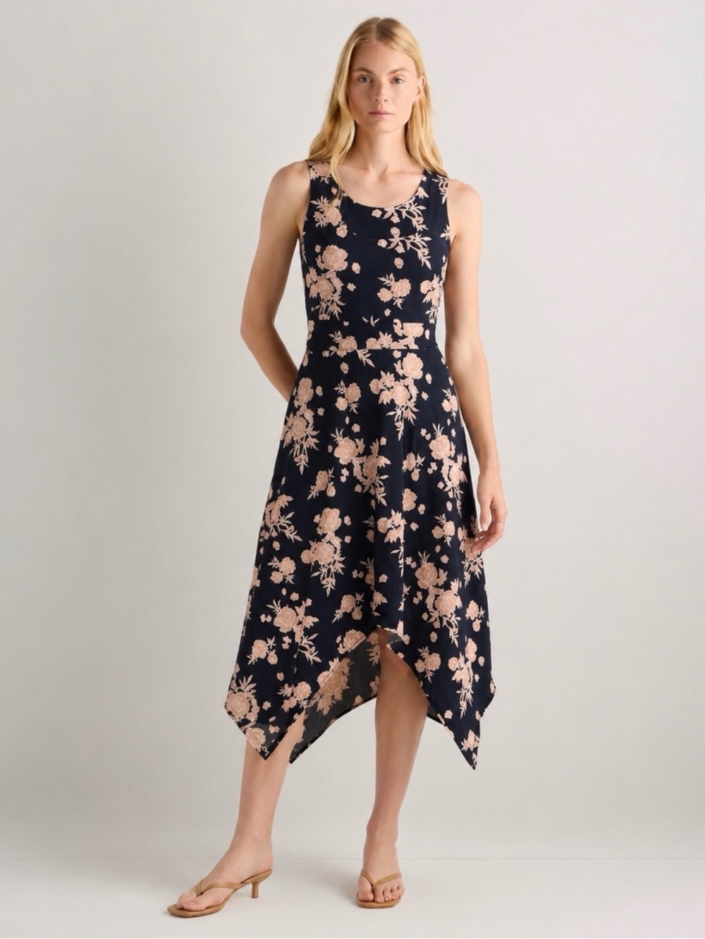 Pact Organic Cotton Blend Twilight Floral Fit Flare Handkerchief Dress Black XL